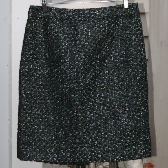 J Crew Green Purple Blue White Boucle Tweed Classic Short Pencil Skirt Sz 4 - Picture 1 of 4